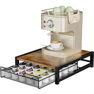 KLM Coffee Pod Holder for Keuring K-Cup,Rustic Brown Counter Storage Organizer with Sliding Drawer,Holds 35 Pods,No Assembly Required.