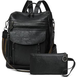 Shrrie Backpack Purse for Women Fashion Leather Backpack Purse Designer Travel Backpack Convertible Shoulder Bag with Wristlet (2-2 Two-tone Black)