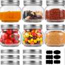 6 Pack Small Mason Jars with Labels, 8 oz Glass Jars with Airtight Lids, Half Pint Canning Jars for Jelly, Jam, Honey, Pickles, Spice, Overnight Oats, Food Storage, Candle & DIY Present
