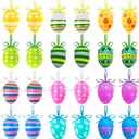 Easter Eggs Hanging Ornaments 24 Pcs Easter Decorations Hanging Eggs | Colorful Pastic Decorative Egg Tree Oranments Hand Painted Ball Egg for Spring Farmhouse Home Tree Basket Filler Decor