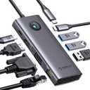 ORICO USB C Docking Station, 8-in-1 Laptop USB C Dock with 4K HDMI, VGA, Gigabit Ethernet, 3*USB 3.0 & 1*USB 2.0, 100W Power Delivery Compatible with MacBook, iPad, Steam Deck or Other Type C Devices (Grey)