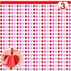 6 Pcs Heart Foil Fringe Curtains 3.3x6.6ft Valentines Day Photo Backdrop Foil Curtain Red Pink Heart Shaped Tassel Streamer for Valentines Party Decorations Bachelorette Wedding Anniversary