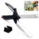 2 in 1 Kitchen Scissors for Food  Stainless Steel 9.5" Tomato Knife Chops Vegetables, Fruit, Cheese, Meat in Seconds | Dishwasher Safe Cutting Board Scissors with Safety Lock  Mess-Free Prep
