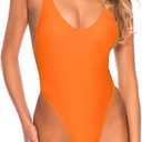 RELLECIGA Women's One Piece Thong Swimsuit (Large, Orange)