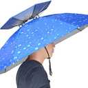 NEW-Vi Fishing Umbrella Hat Folding Adjustable Sun Rain Cap, 37.4Oversize Hands Free Umbrellas, 7-Ribs Anti-UV Waterproof Headwear for Fishing Gardening Golf Sunshade Outdoor (Drip Blue Oxford cloth double layer)