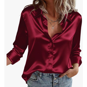 Zeagoo Satin Blouses for Women Casual Long Sleeve Button Down Silk Shirts Dressy Business Work Tunic Top 2XL