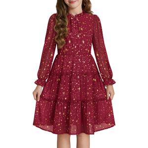 GRACE KARIN Girls Christmas Dresses Party Red Kids Fall Long Sleeve Holiday Birthday Dress Size 10