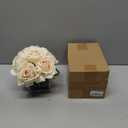 Fule Artificial Velvet Rose Flower Centerpiece Arrangement in vase for Home Wedding Decoration (Champagne)