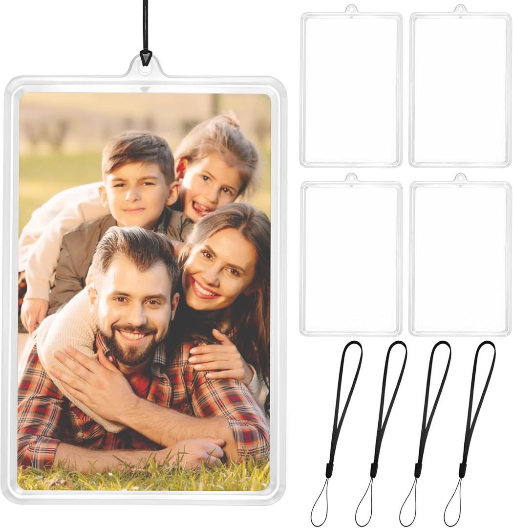 4Pcs Flip-Top Transparent Card Holder Car Hanging Photo Frame with Black Rope, Car Picture Holder Decor, Custom Rear View Mirror Hanging Picture Photo Ornament, 3"L x 2"W