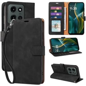RFID Blocking Wallet for Moto G 2026/2025 Case, for Moto G Play 2026 Case, PU Leather Folio Flip Cover with 4 Card Slots, Wrist Strap, Kickstand, Shockproof Protective (Black)