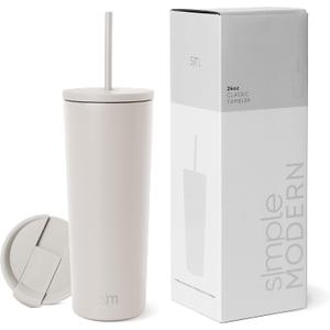 Simple Modern Insulated Tumbler with Lid and Straw | Iced Coffee Cup Reusable Stainless Steel Water Bottle Travel Mug | Gifts for Women Men Her Him | Classic Collection | 24oz | Almond Birch (24 Ounces)