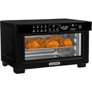 Gourmia Toaster Oven Digital Air Fryer - Convection Mode with 4 Slice Capacity, 3 Rack Positions, 12 Presets, Toast, Bagel, Bake, Roast, Broil, Dehydrate, Popcorn, Fits 9" Pizza, Black, Large