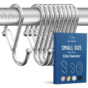 Blau Marité 10-Pack Metal S Hooks for Hanging – Heavy-Duty S-Shaped Hooks with Safety Buckle – Fits Bars up to 0.6 In – Anti-Drop Hook for Kitchen, Pot Racks & Towel Bars – Silver (Small)