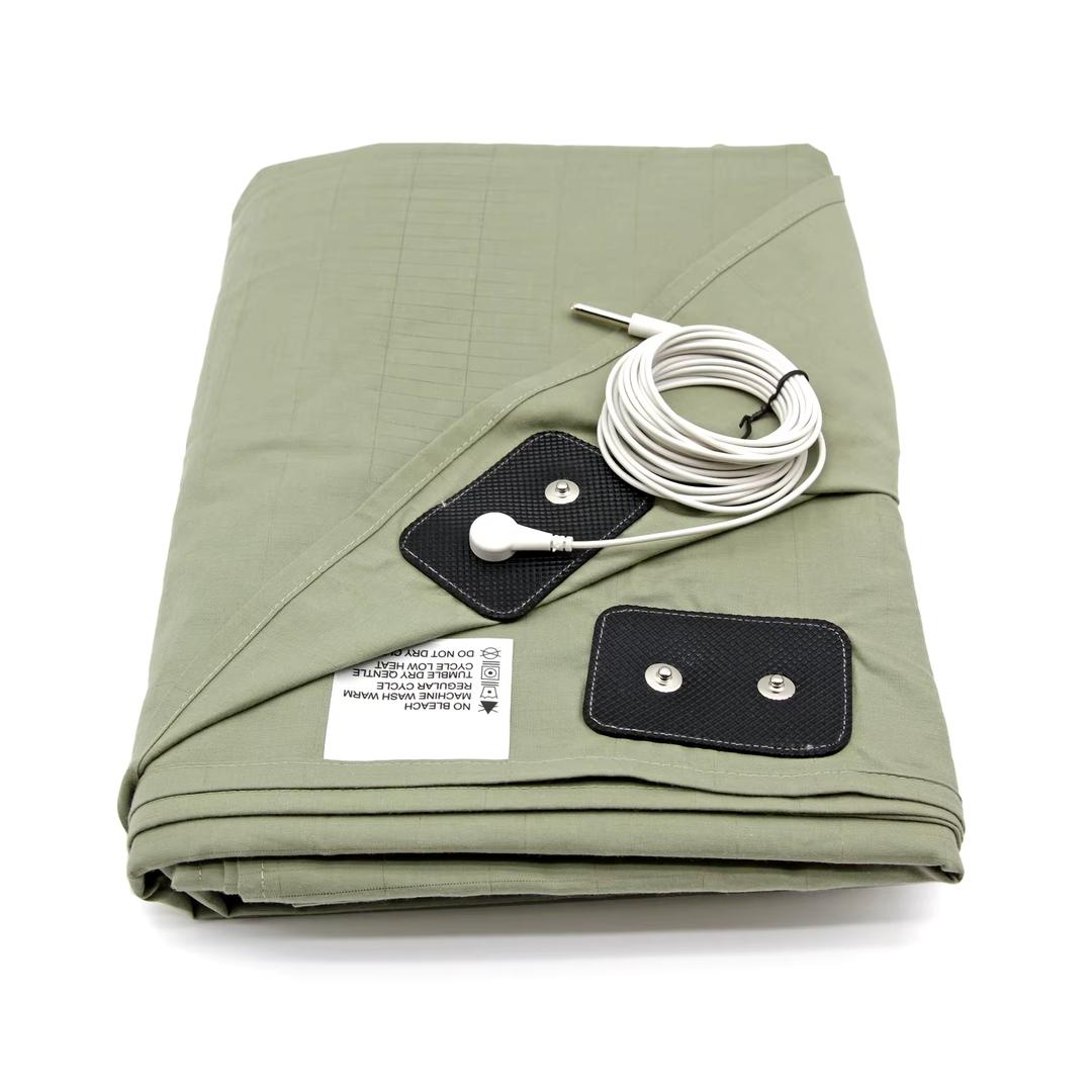 Grounding Flat Sheet for Earthing - with AU Plug, Olympic-Queen Size, 5% Silver 95% Cotton EMP Protection Improve Sleep Natural Wellness Green 180×230CM
