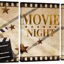 HOMEOART Home Movie Theater Room Decor Home Theater Painting Movie Night Decor Sign Vintage Brown Stretched Framed Ready to Hang 12"x16"x3 Pieces