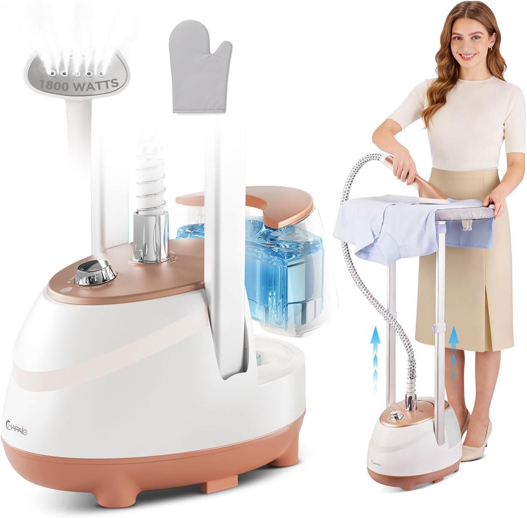 HAPAIS Steamer for Clothes,1800W Standing Garment Steamer with 30s Fast Heat,2L Tank for 1 Hour,Professional Clothes Steamers for 10 Fabric Modes,2-in-1 Flat & Hanging Ironing