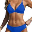 Yonique Womens Push Up Bikini Set - Two Piece Swimsuit V Neck Crisscross Back Bathing Suit 2025 Swimwear (Large, Blue)