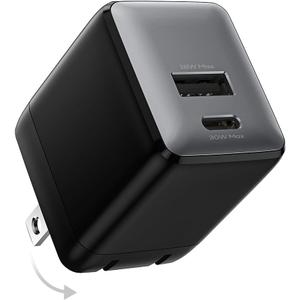 USB C Fast Charging Charger, 30W Dual-Port GaN Nano Charger with Foldable Plug for iPhone 16/15 Series, iPad, Galaxy S24 Ultra and More Series, (Black, 1 Pack)