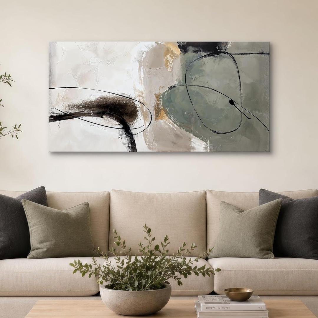 SENROLAN Sage Green Modern Abstract Canvas Wall Art, 48 x 24 Inches
