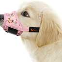 HEELE Dog Muzzle,Soft Nylon Muzzle Anti Biting Barking Chewing,Air Mesh Breathable Drinkable Adjustable Loop Pets Muzzle for  Dogs 4 Colors 4 Sizes (P-Pink Flower, M)