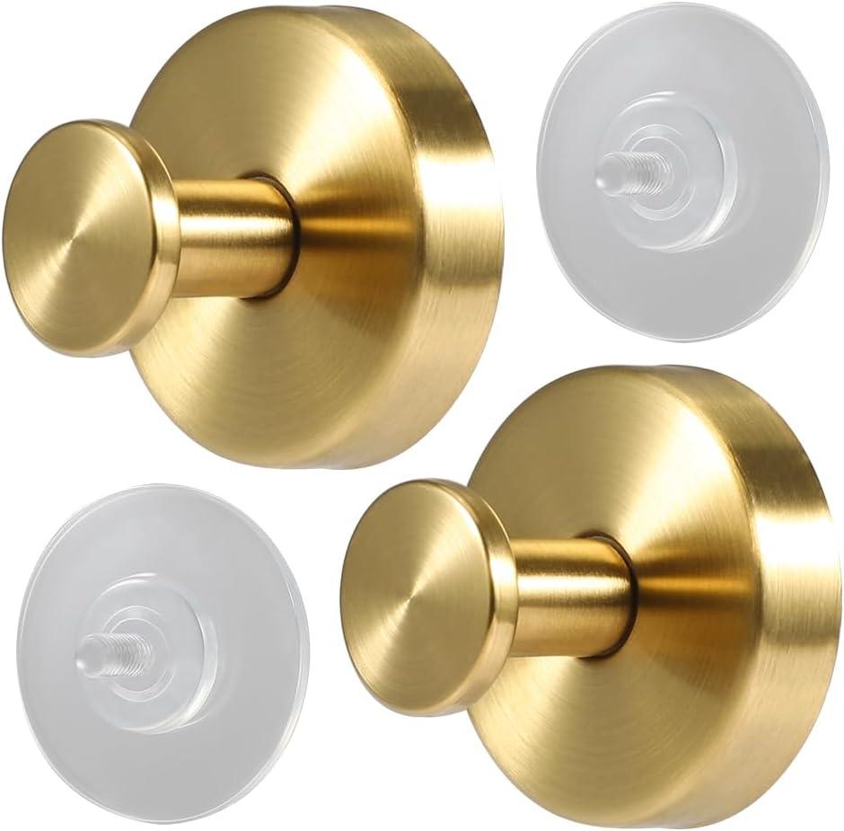 Picowe Suction Cup Hooks Stainless Steel Wreath Hanger Shower Wall Storage Hook Organizer for Hanging Tower Clothes Bags Keys Hats Decorations Wreath (Golden, 2)