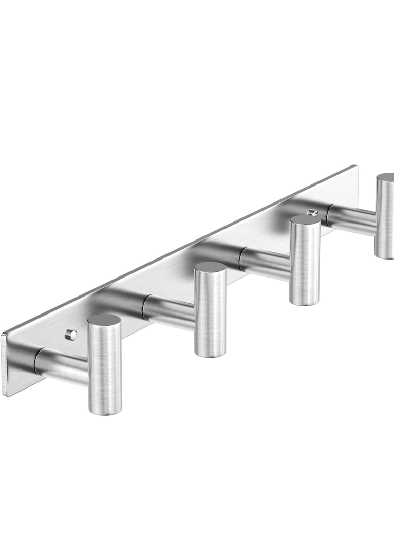 T-Shaped Stainless Steel Coat Rack Wall Mount - 4 Heavy Duty Hooks for Bathroom, Mudroom Entryway, Durable Purse Hanger & Towel Rack​