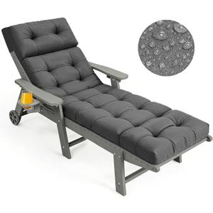 Outdoor Chaise Lounge Cushion Waterproof, Oxford Fabric Thickened Patio Lounge Chair Cushion with Ties 74.4x22x4.7 Inch, Cotton Filled Replacement Cushion for Pool Lawn Balcony Furniture,Grey