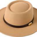 Lanzom Women Vintage Wide Brim Warm Wool Fedora Hat Belt Panama Hat Felt Jazz Hat (Medium-Large)