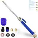 Buyplus Jet Nozzle High Pressure Hose Nozzle, 2-in-1 High Pressure Power Washer for House, Jet Nozzle for Garden Hose Power Washer Wand with 3 Different Tips, Quick Connectors and Gloves, 18 Inch Blue