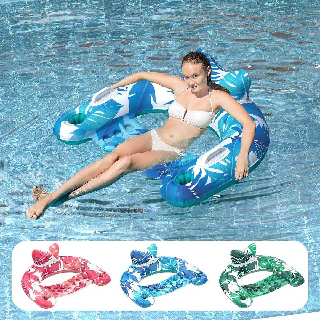 Pool Floats, 3 Pack Inflatable Pool Float Chairs with Cupholders & Handles, Pool Floats Adult & Kids Perfect for Pool Lake & Rivers, Pool Toys Party, Relaxing Inflatable Chair for Swimming Pool