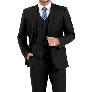 LUPURTY 3 Piece Suits for Men Slim Fit Men's Suit for Business Wedding Party 2 Button Blazer Tuxedo Set Jacket Vest Pants, S