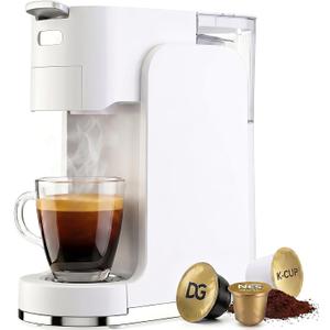 Single-Serve Coffee Maker, 4 in 1 Hot and Iced Coffee Machine, 20-Bar Espresso Coffee Maker for Ground Coffee, K-Cup Pod, NES Original and DG Pod, Customizable Brew Volume, Heats up in 3 seconds