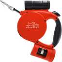 360° TangleFree Retractable Dog Leash with Flashlight, Dispenser and Poop Bag HeavyDuty Nylon Tape for Small, Medium Dogs and Cats OneHanded Brake and Lock, Red