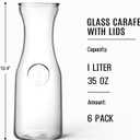 Set of 6 Glass Carafe with Lid, 1 Liter Beverage Serveware Carafe, Clear Glass Pitcher for Mimosa Bar, Brunch, Cold Water, Juice, Milk, Iced Tea, Lemonade 
