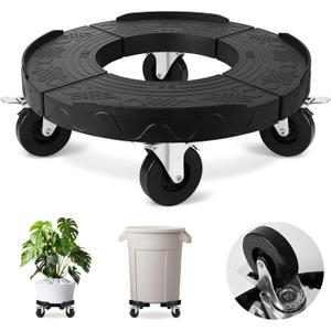ToLanbbt Trash Can Dolly with 3 in Upgraded Wheels, 15-19 in Adjustable Round Furniture Dolly, Heavy Duty 480 LBS Drum Rolling Base, Keg Dolly for 20, 32, 44, 55 Gallon Garbage Cans, Black, 1 Pack