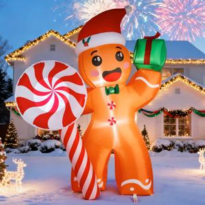 7FT Christmas Inflatable Gingerbread Man, Christmas Blow Up Yard Decorations with Build-in LED, Inflatable Christmas Decorations Outdoor for The Yard, Lawn, Garden