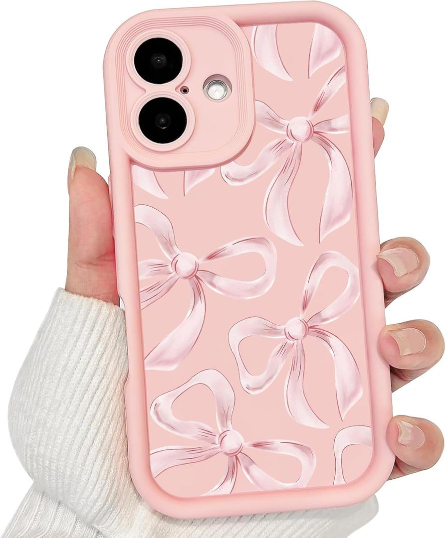 Lovmooful Compatible for iPhone 16 Case Cute Aesthetic Bowknot Ribbon with Pink Design for Girls Women Soft TPU Shockproof Protective Girly for iPhone 16 Case-Big Bow