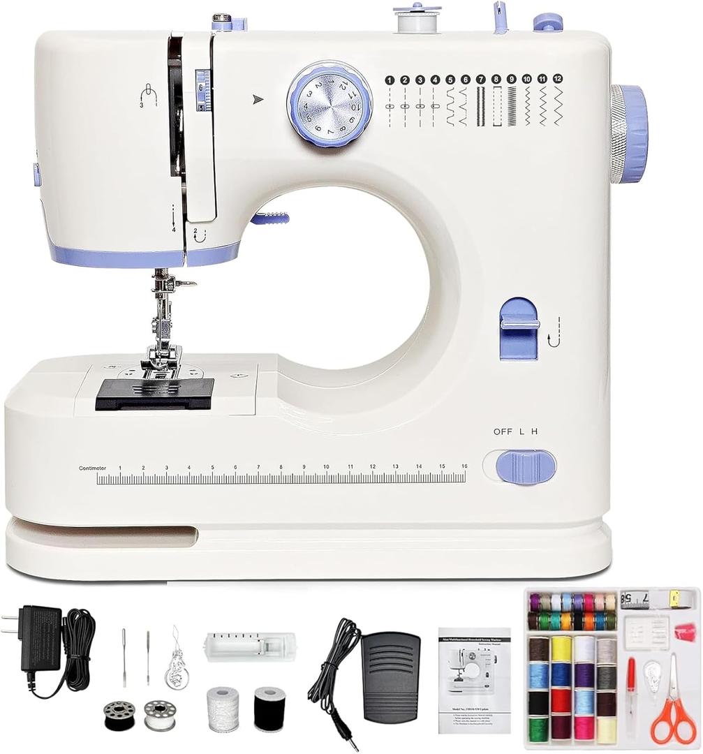 Sewing Machine with 12 Built-in, Stitches & 2 Speed(High-Low Speeds) Sewing Machine for Beginners with Accessory Kit,with Foot PedalLEDLight