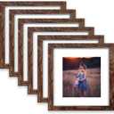 8x8 Picture Frame Rustic Brown Wood Set of 6,Display Pictures 5x5 with Mat or 8x8 Without Mat,Multi Photo Frames Collage for Wall