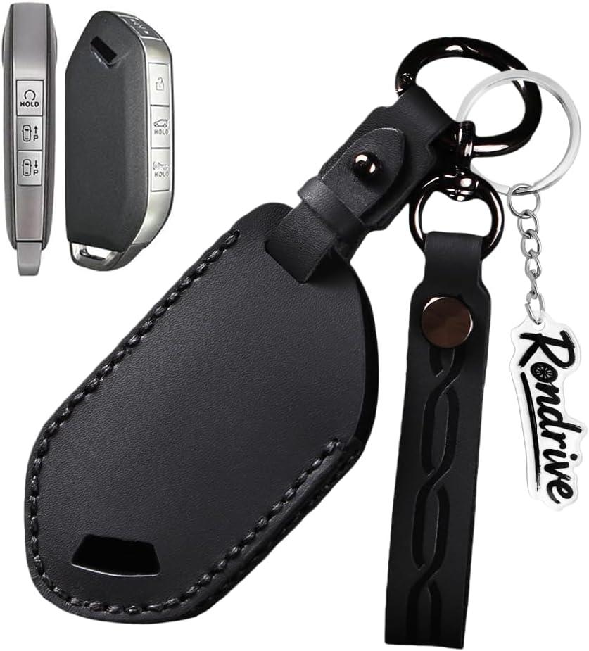 7 Buttons Key Cover Compatible with Kia Sportage 2026 2025 K4 K5 Telluride 2027 Carnival Sorento EV6 EV9 Genuine Leather Car Key Fob Case, Black