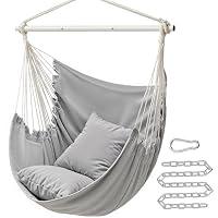 SONGMICS Hammock Chair, Load Capacity 500 lb, Hanging Chair with 2 Cushions, Large Hammock Swing with Chain and Pocket, for Indoor, Outdoor, Living Room, Bedroom, Slate Gray UGDC197G02