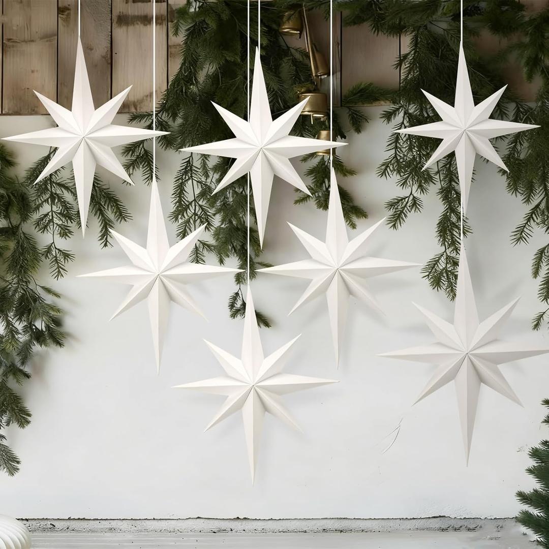 6 Pcs 11 Inch Bethlehem Star Ornament for Christmas Tree Large Paper Star Ornament Nativity Stars Hanging Decor Angel Tree Topper Lantern Pendant Gift for Xmas New Year Winter Holiday Party Decor