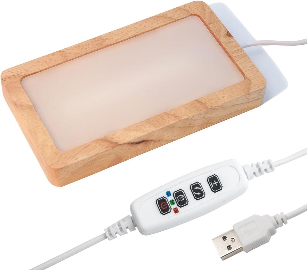 Rectangle LED Light Base with Timer & Adjustable Brightness - Wood Display Stand for Glass Art,Crystal Display,6 inch