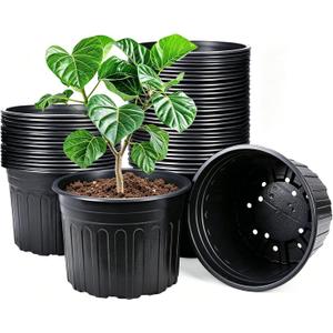 HECTOLIFE 50-Pack 5 Gallon Black Flexible Flower Plant Nursery Pots | Thickened Soft Plastic Seed Starting Container for Succulents, Seedlings, Cuttings, Transplanting