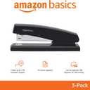 Amazon Basics Desktop Office Stapler, Lightweight, 25 Sheet Capacity, Non-Slip, Black, 3-Pack with 1000 Staples