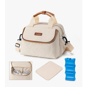 Breastmilk Cooler Bag with Ice Pack Fits 6 Baby Bottles up to 9 Ounce, Wearable Breast Pumps Cooler Bag for Nursing Mom Daycare, Work, Travel- Cream