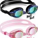Aegend 2 Pack Kids Goggles, Swimming Goggles for Kids Age 4-16 Boys and Girls Youth, Anti-Fog Waterproof Anti-UV Pool Goggles (Black & Crisp Pink)