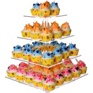 LoveDisplay Cupcake Stand, 4 Tier Cupcake Stand for 50 Cupcakes, Square Tiered Cupcake Tower, Clear Acrylic Cupcake Holder, Dessert Stands for Party, Wedding, Birthday, Baby Shower, Halloween