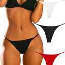 Cotton Thongs for Women Sexy Seamless Woman G String Panties 3 Pack Set, Black/ Red/ White, X-Large