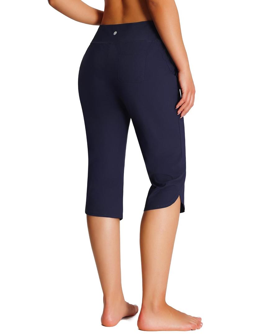Emlovm Women's Modest Swimsuits Tankinis Capris Pants Long Swim Shorts Knee Length Beach Swimwear Tankini Bottoms with Pockets UPF50+ Summer Navy 3X-Large (XXXL)